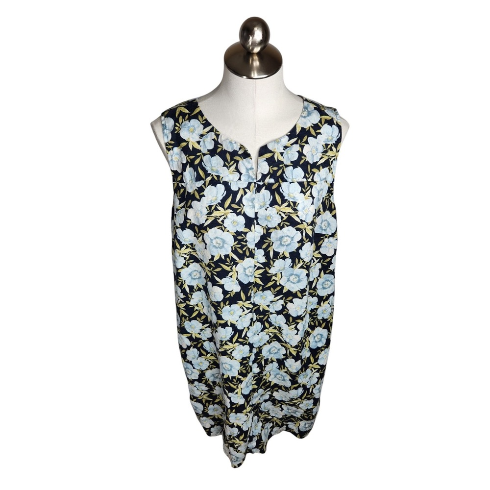 J. Jill Shift Dress Women Large Petite Blue Floral Love Linen Sleeveless V-Neck